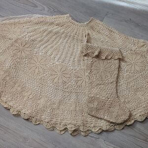 Crochet Tree Skirt And Stocking Cream Tan Bundle Christmas Decor Set